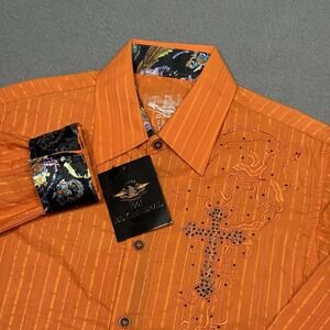 El General 1901 Mens Small Embroidered Cross Western Shirt Rhinestone Rodeo NEW